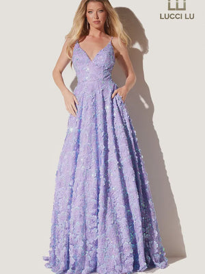 Lucci Lu 1325 Floral Sequin Design A-Line Dress Lucci Lu 