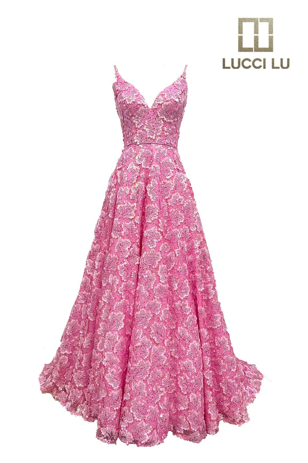 Lucci Lu 1325 Floral Sequin Design A-Line Dress Lucci Lu 
