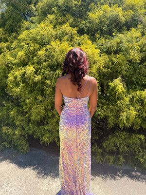 Lucci Lu 1333 One Shoulder Iridescent Sequin Fitted Dress Lucci Lu 