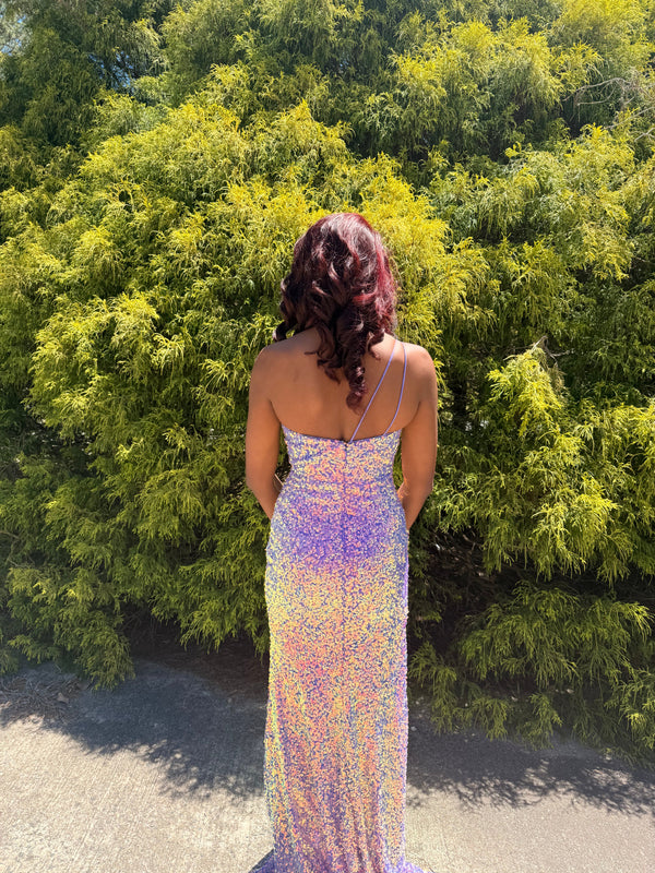 Lucci Lu 1333 One Shoulder Iridescent Sequin Fitted Dress Lucci Lu 