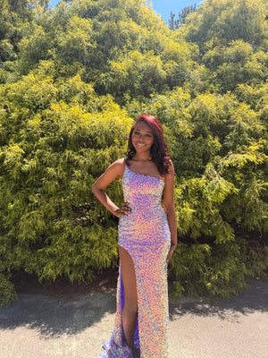 Lucci Lu 1333 One Shoulder Iridescent Sequin Fitted Dress Lucci Lu 