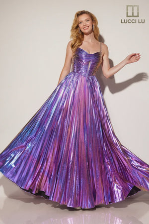 Lucci Lu 1368 Violet Corset Style Metallic A-Line Dress Lucci Lu 