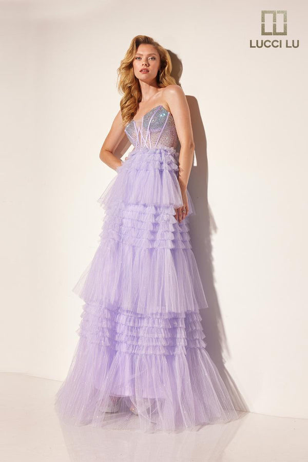 Lucci Lu 1408 Lilac Layered Tulle A-Line Dress Lucci Lu 