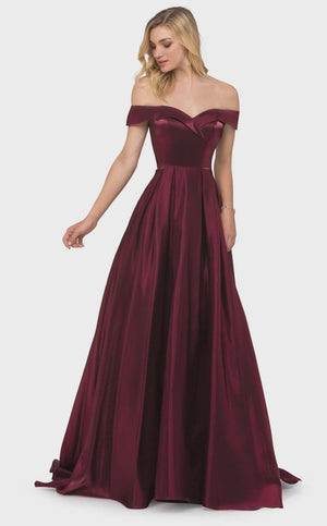 Lucci Lu 28063 Off Shoulder Shimmer Satin A-Line Dress Lucci Lu 