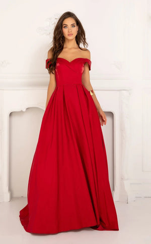 Lucci Lu 28063 Off Shoulder Shimmer Satin A-Line Dress Lucci Lu 
