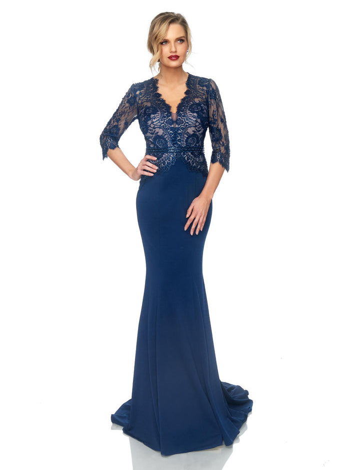 Lucci Lu 28601W Elegant Illusion Lace Sheath Dress with Sleeves