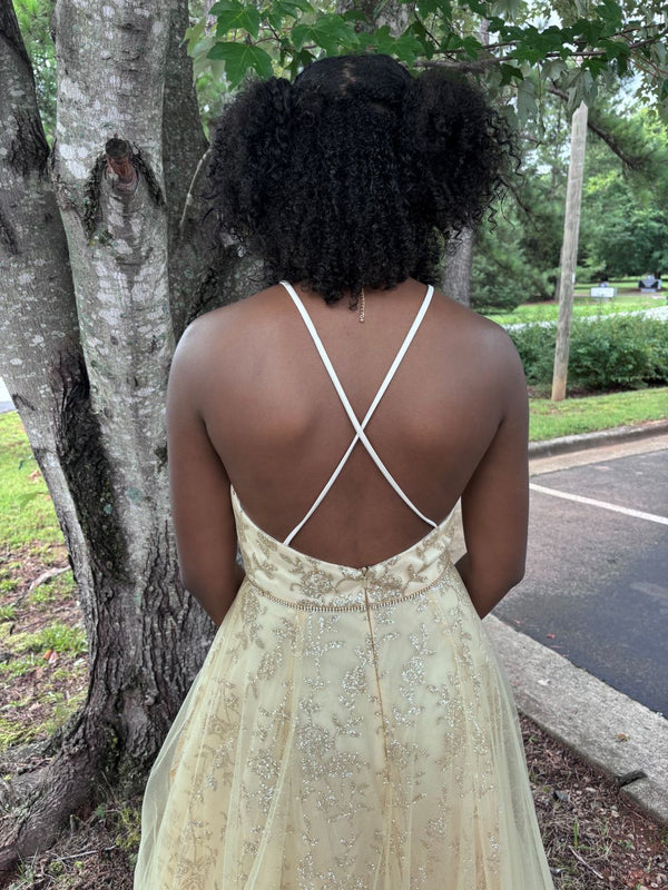 Lucci Lu 28801 Gold Halter A-Line Tulle Dress