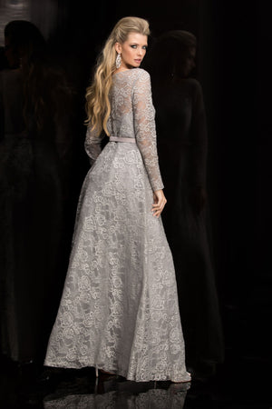 Lucci Lu 28816 Silver Lace Long Sleeve Dress