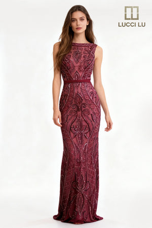 Lucci Lu 28819 Sleeveless Modest Fitted Beaded Dress Lucci Lu 