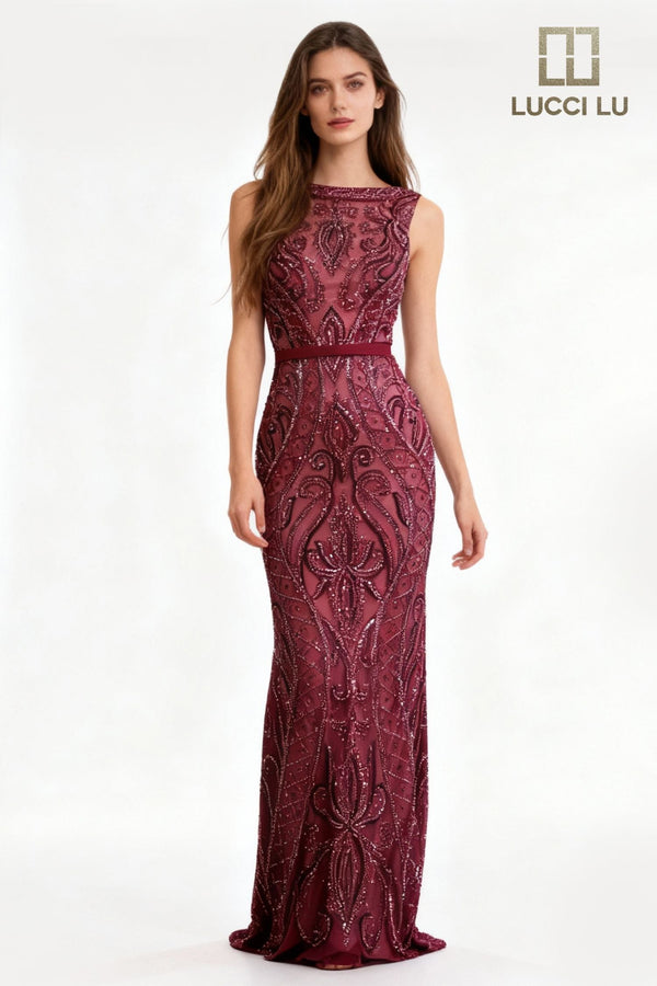 Lucci Lu 28819 Sleeveless Modest Fitted Beaded Dress Lucci Lu 