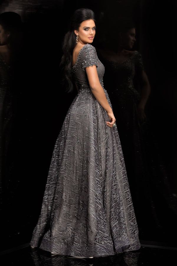 Lucci Lu 28839 Embroidered Tulle A-Line Dress with Short Sleeves Lucci Lu 