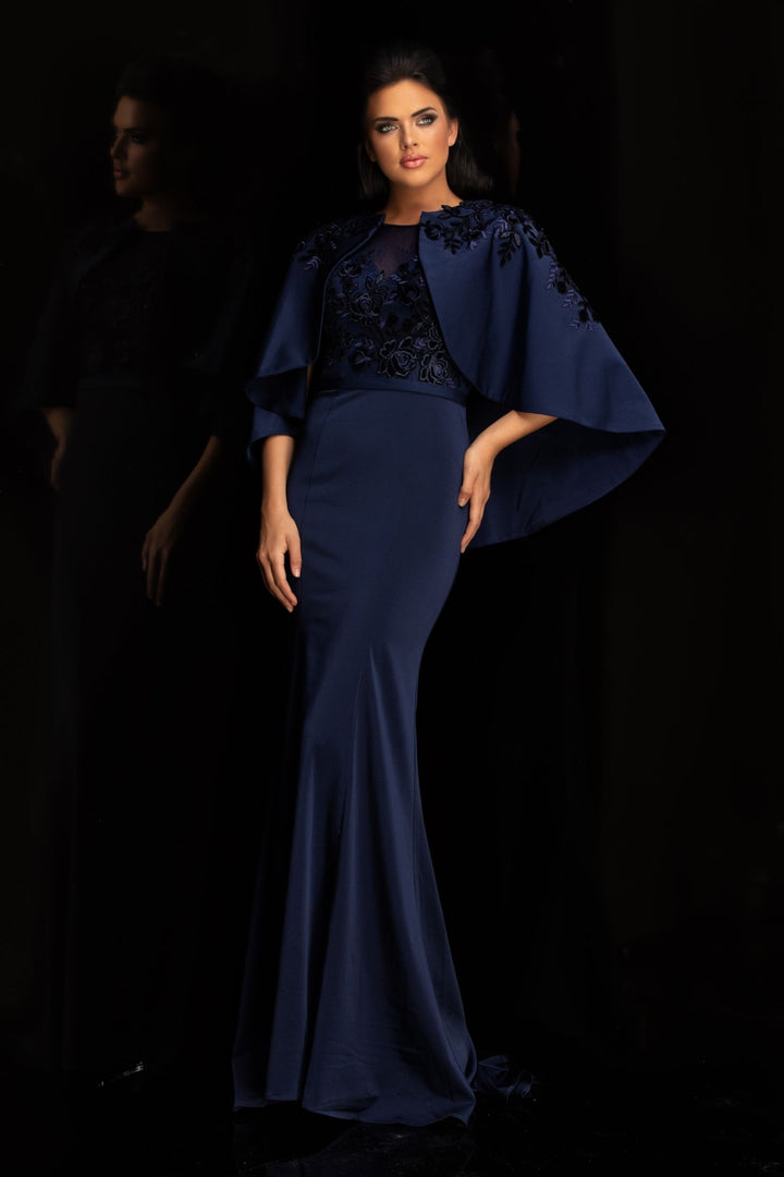 Lucci Lu 6043W Navy Blue Evening Dress with Removeable Cape - Size 22W