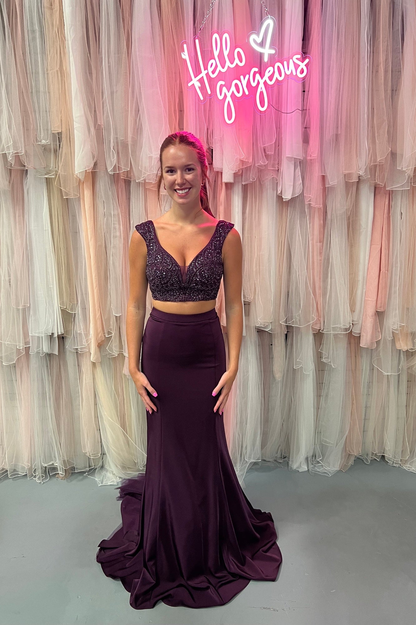 Lucci Lu 8261 PLUM Purple 2 Piece Fit-n-Flare Dress PLUM / 6 Lucci Lu 8261 PLUM Purple 2 Piece Fit-n-Flare Dress PLUM / 6