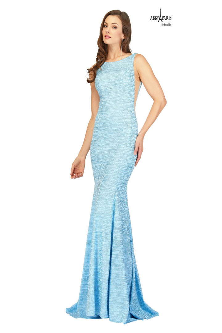 Lucci Lu 90003 Light Blue Glitter Stretch Knit Dress - Size 16
