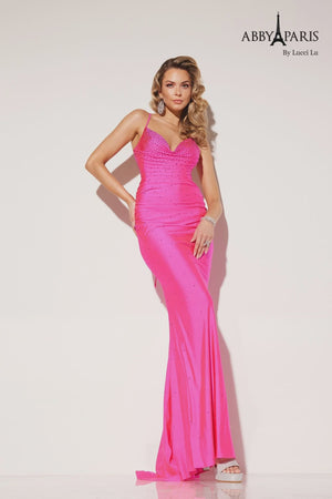 Lucci Lu 90174 Neon Fitted Cowl Neck Dress Lucci Lu 