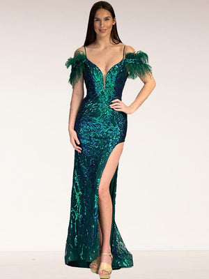 Lucci Lu 90271 Green Off Shoulder Sequin Sheath Dress Lucci Lu 