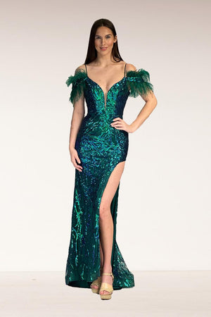 Lucci Lu 90271 Green Off Shoulder Sequin Sheath Dress Lucci Lu 