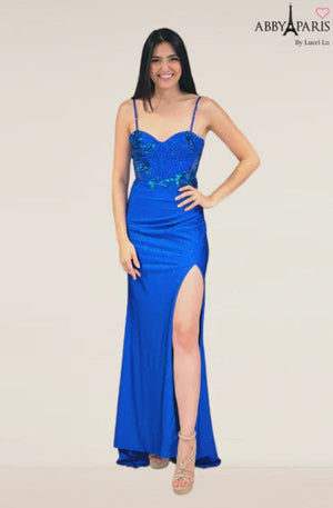 Lucci Lu 90295 Royal Blue Corset Style Glitter Knit Fitted Dress Lucci Lu 
