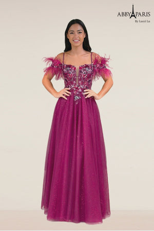 Lucci Lu 90318 Off Shoulder Glitter Tulle A-Line Dress Lucci Lu 