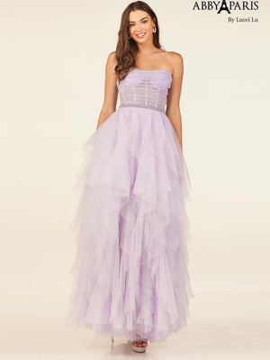 Lucci Lu 90325 Lilac Glitter Tulle Layered A-Line Dress Lucci Lu 