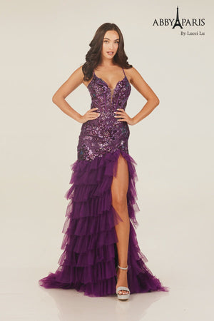 Lucci Lu 90330 Sequin Tulle Fit-n-Flare Ruffled Dress Lucci Lu 