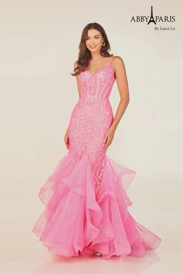 Lucci Lu 90331 Hot Pink Sequin Mermaid Dress Lucci Lu 