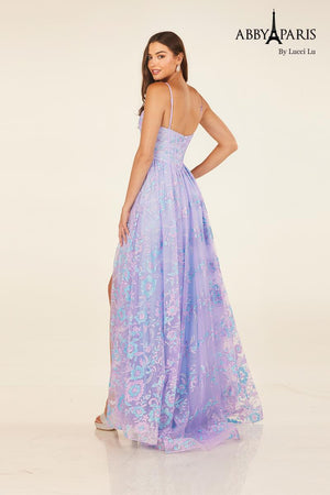 Lucci Lu 90340 Sky Blue Floral Design A-Line Dress Lucci Lu 