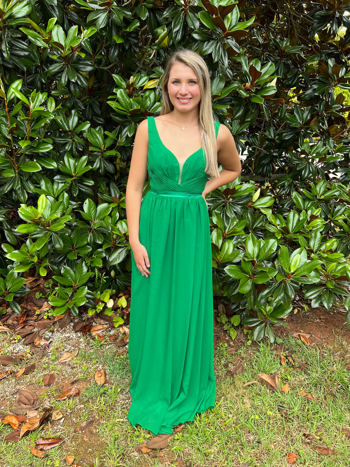 Lucci Lu 93001 Emerald V-Neck Chiffon A-Line Dress