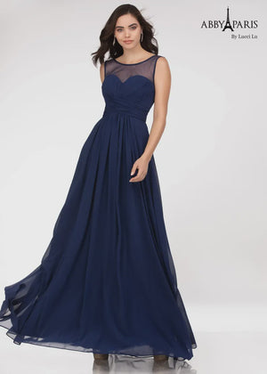 Lucci Lu 93002 Illusion Bodice Chiffon Dress with Lace Up Back Lucci Lu 