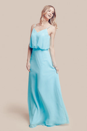Lucci Lu 93062 Teal V-Neck Chiffon Dress