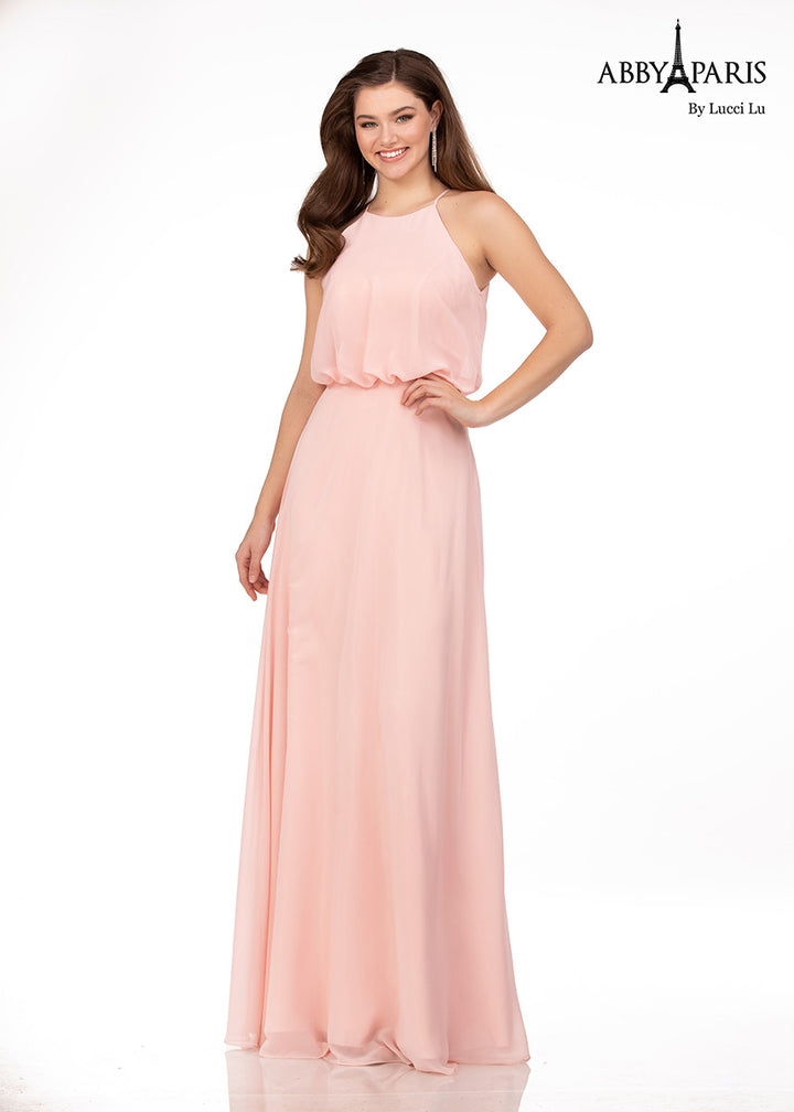 Abby Paris by Lucci Lu 93064 Blush Pink Chiffon Dress