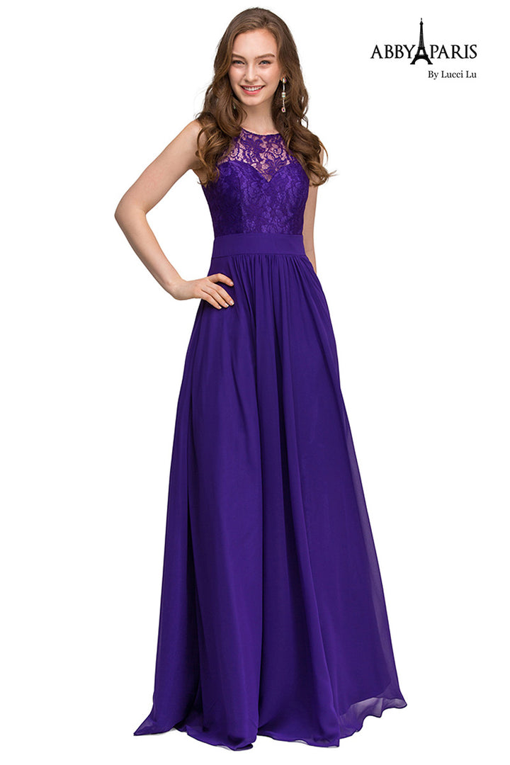 Abby Paris by Lucci Lu 93065 Purple Lace and Chiffon Dress