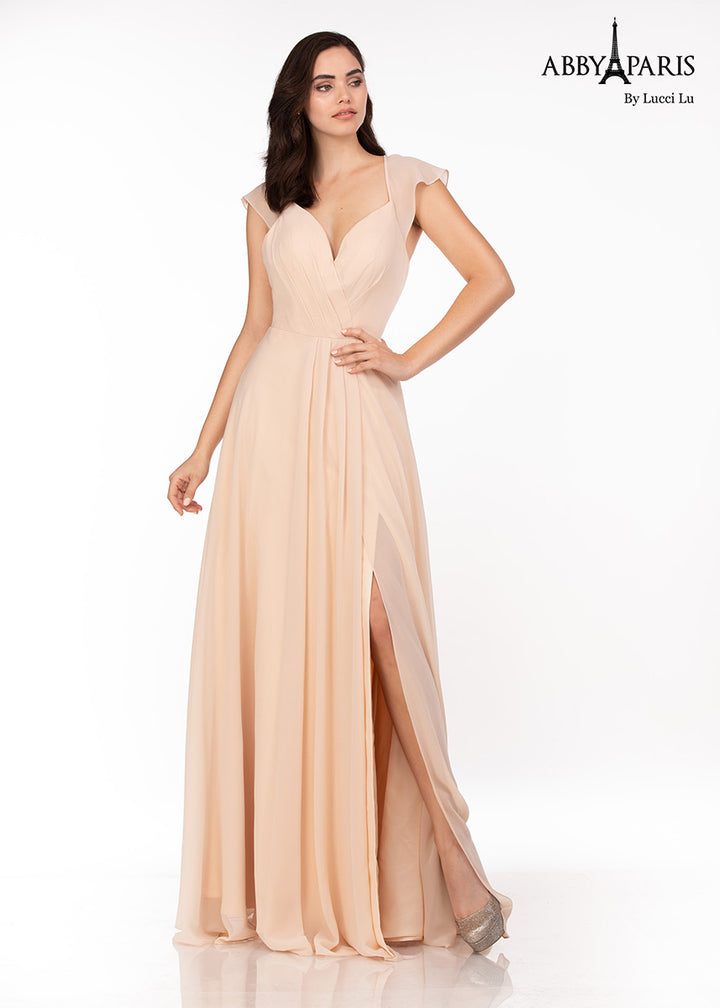 Abby Paris by Lucci Lu 93132 Champagne Bridesmaids Dress with Slit