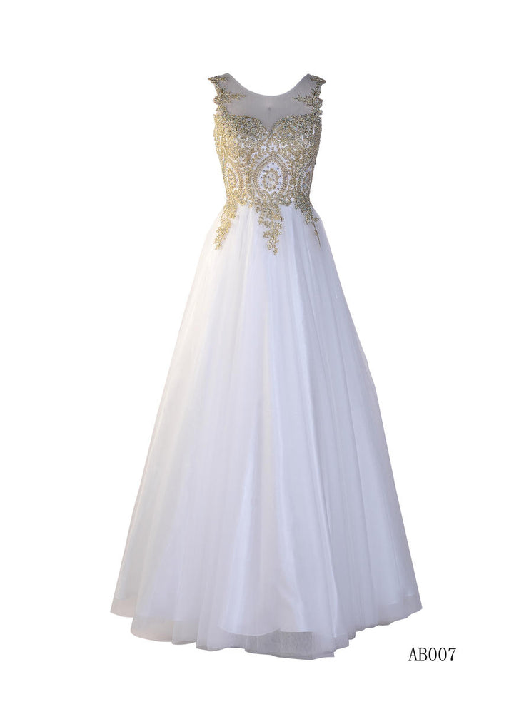 Lucci Lu 95120 Off White Gold Embroidered Tulle Ballgown - Size 6