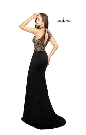 Lucci Lu 95163 Champagne Gold Illusion Fitted Dress