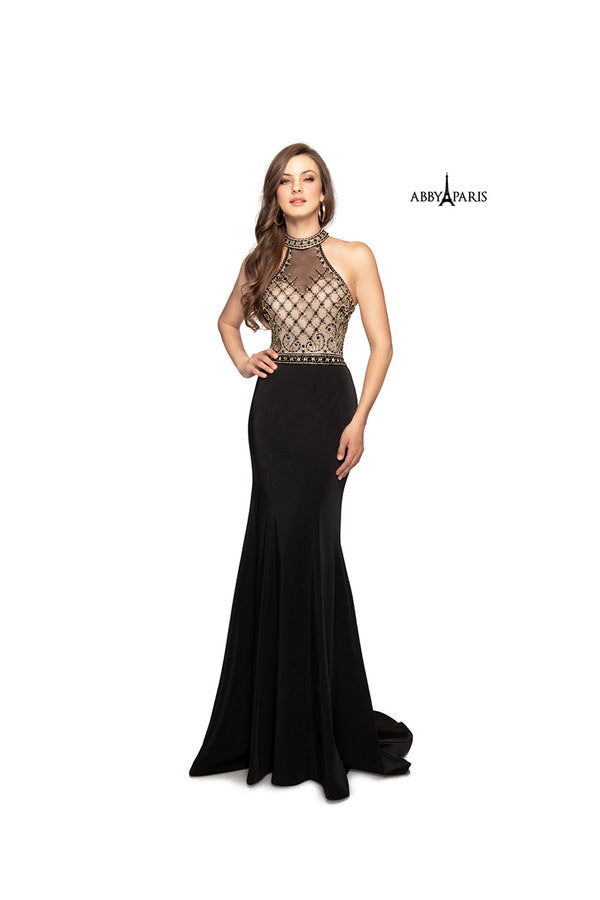 Lucci Lu 95163 Champagne Gold Illusion Fitted Dress