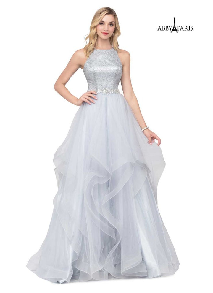 Lucci Lu 981018 Silver Modest Layered Tulle Ballgown