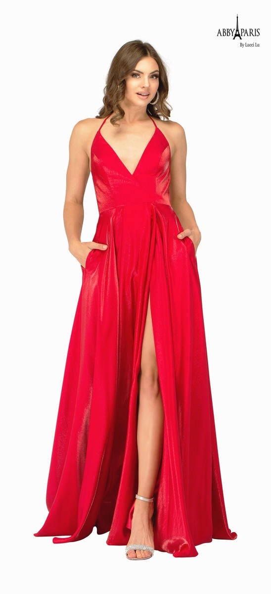 Lucci Lu 90022 Red Shimmer Satin Dress