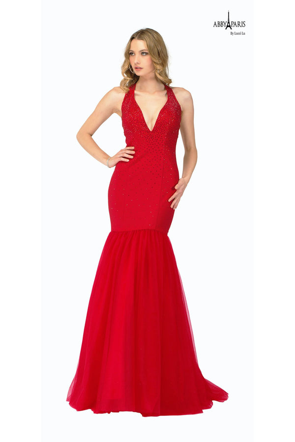 Lucci Lu 90041 Purple Halter Mermaid Dress