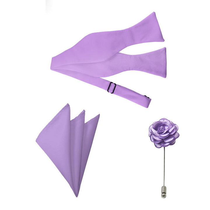Lavender Bow Tie, Pocket Square, and Lapel Pin Formal Accessory Set