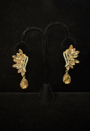 Light Topaz Gold Plated Winged Design Earrings Cristal D'Or 