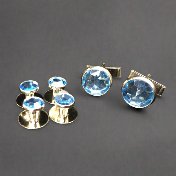 Light Blue Crystal Studs & Cufflinks Set