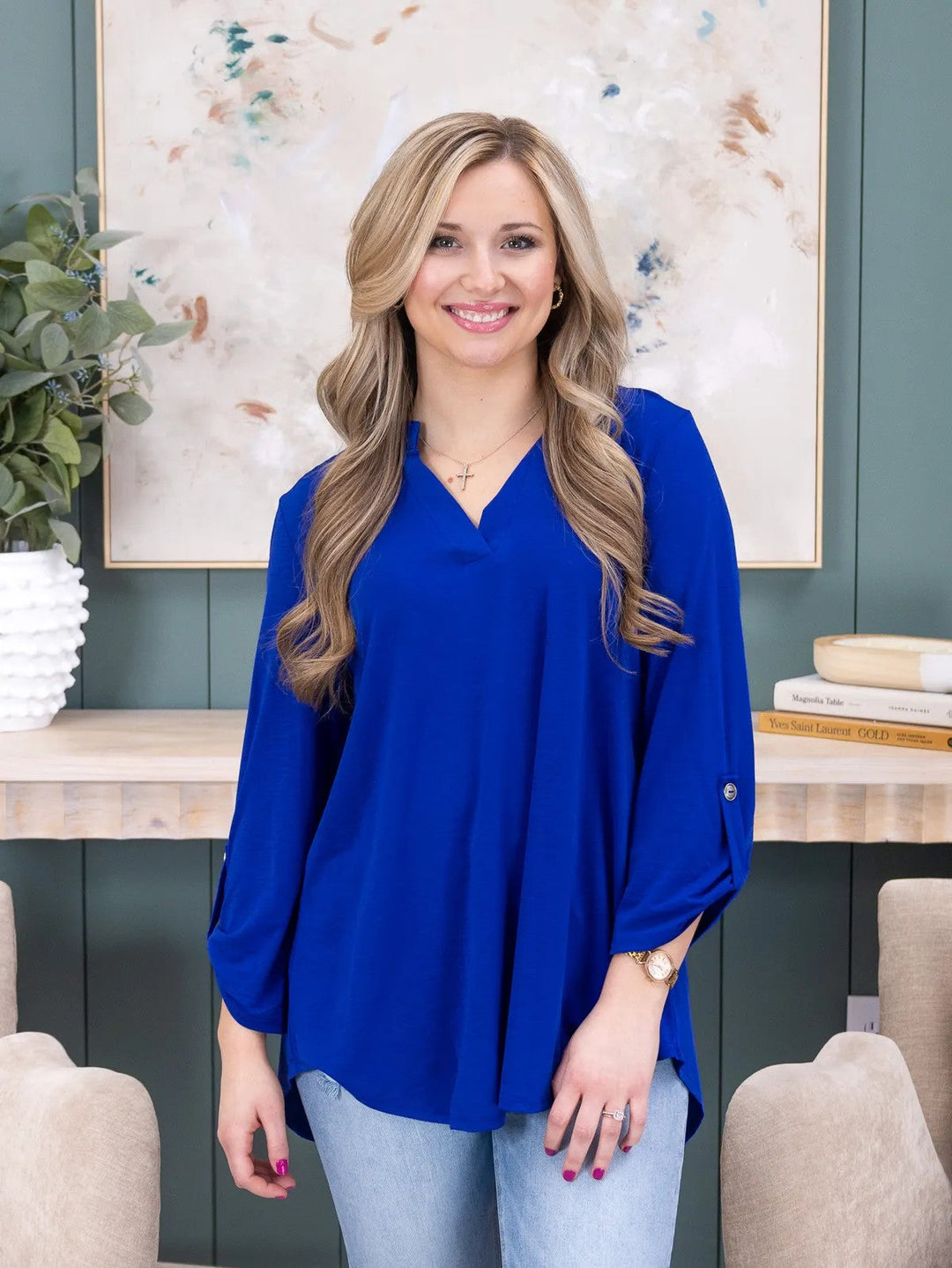 Dear Scarlett Lizzy Solid Wrinkle Free 3/4 Sleeve Top Boutique on Millstone 