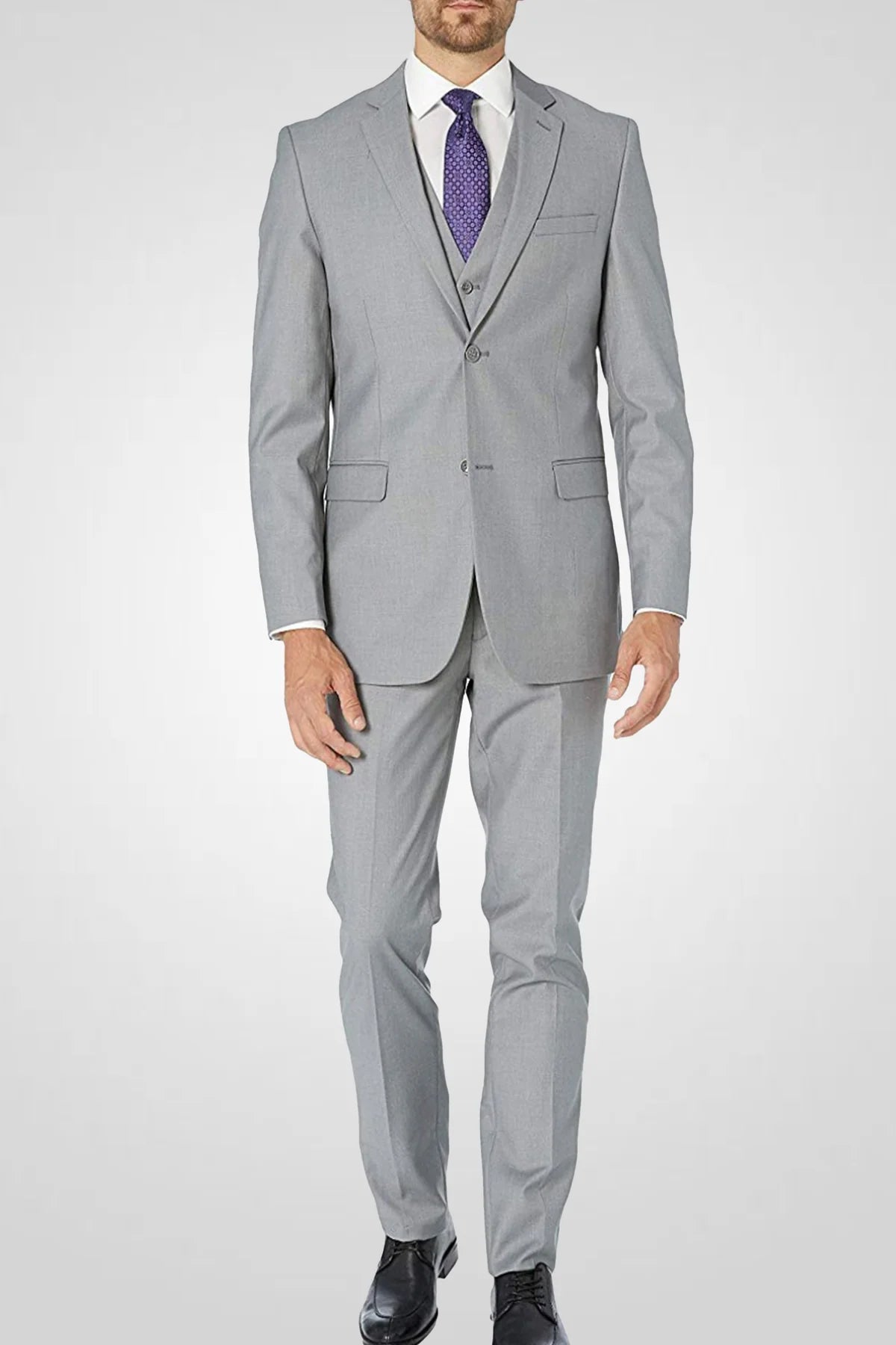 New Caravelli Light Grey 3 Piece Regular Fit Suit with Vest Formalwear Outlet