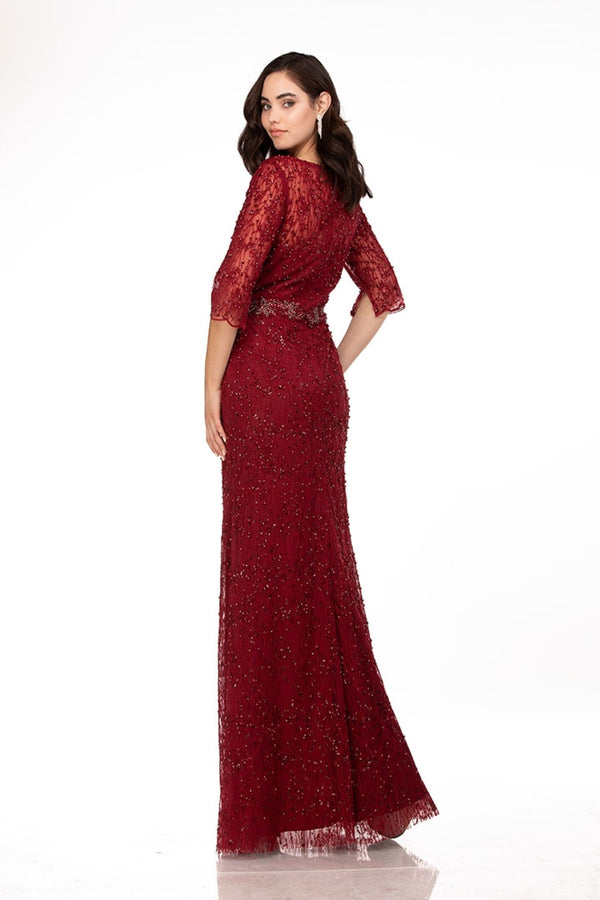 Lucci Lu 6044W Burgundy Beaded Lace Dress Lucci Lu 