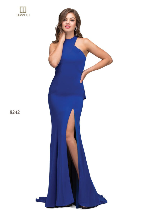 Lucci Lu 8242 Royal Blue Low Back Fitted Dress Lucci Lu 