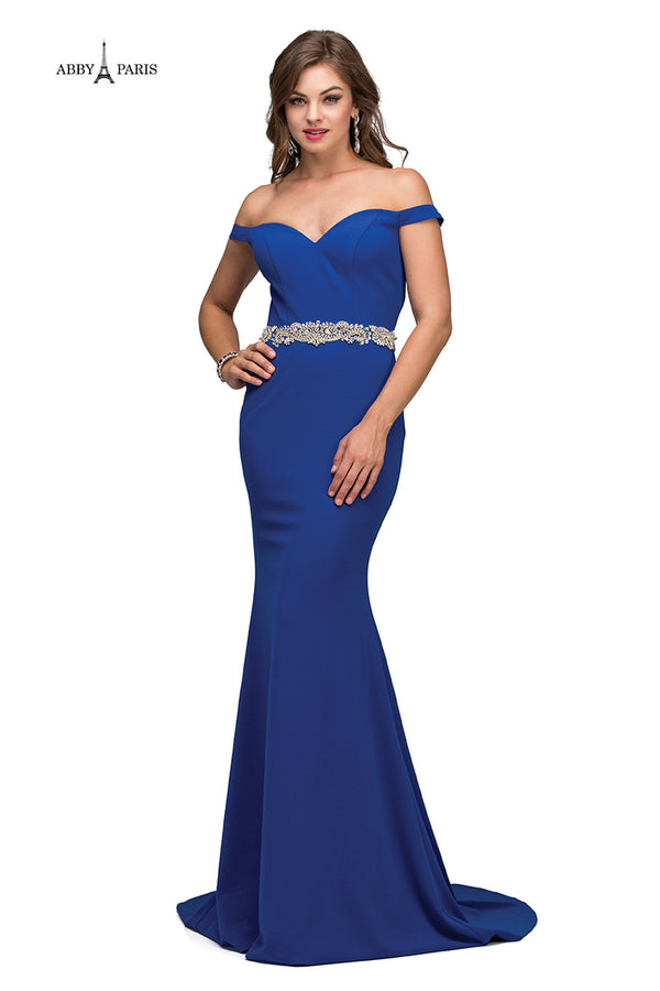 Lucci Lu 95151 Royal Off Shoulder Fit-n-Flare Dress Lucci Lu 
