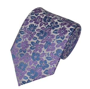Lavender and Blue Grey Floral Design Woven Necktie Romario Manzini 