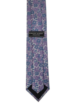 Lavender and Blue Grey Floral Design Woven Necktie Romario Manzini 