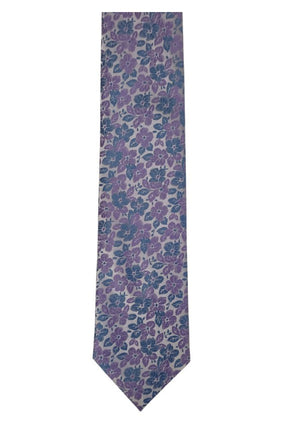 Lavender and Blue Grey Floral Design Woven Necktie Romario Manzini 